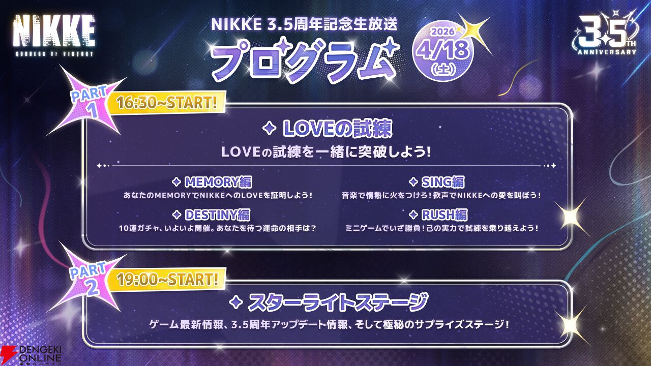 NIKKE』3.5周年記念生放送が明日4/18の16:30より2部構成で配信。豪華