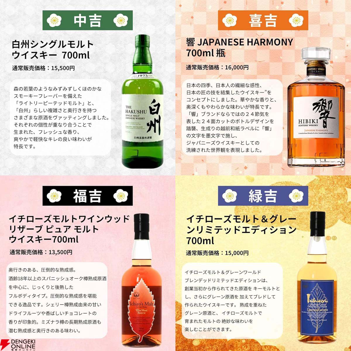 3,980円で山崎12年、白州12年、響JH、イチローズモルト リミテッドが