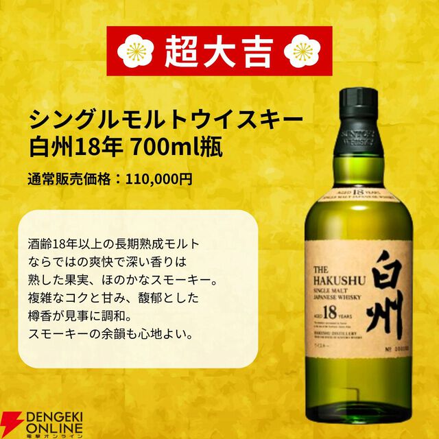 白州18年、竹鶴21年、響21年が3,970円で狙える。ウイスキー『春の贅沢みくじ』が予約販売中