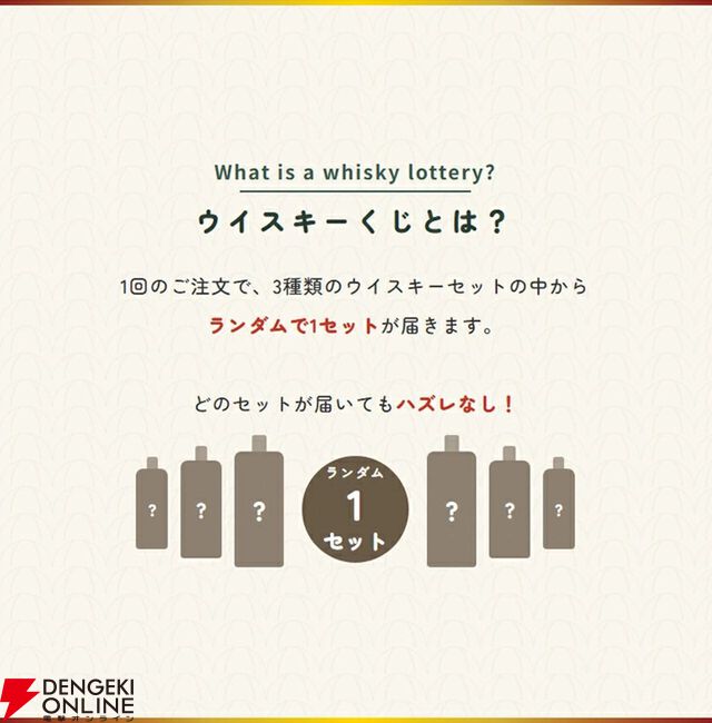 12,800円で山崎12年が1/5で当たる。ハズれても竹鶴or知多＋人気焼酎2本が届く豪華3本セットの『ウイスキーくじ』が販売中