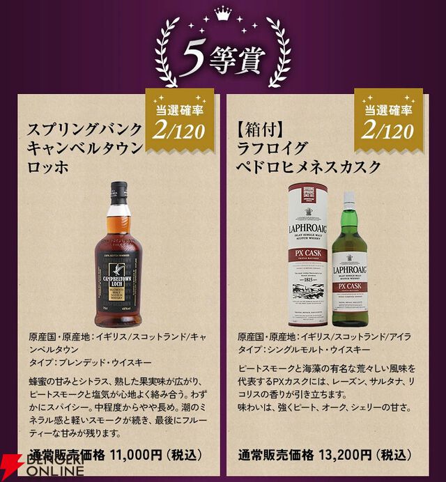 7,980円でタリスカー25年、スプリングバンク15年などを狙える『ウイスキーくじ』が販売中