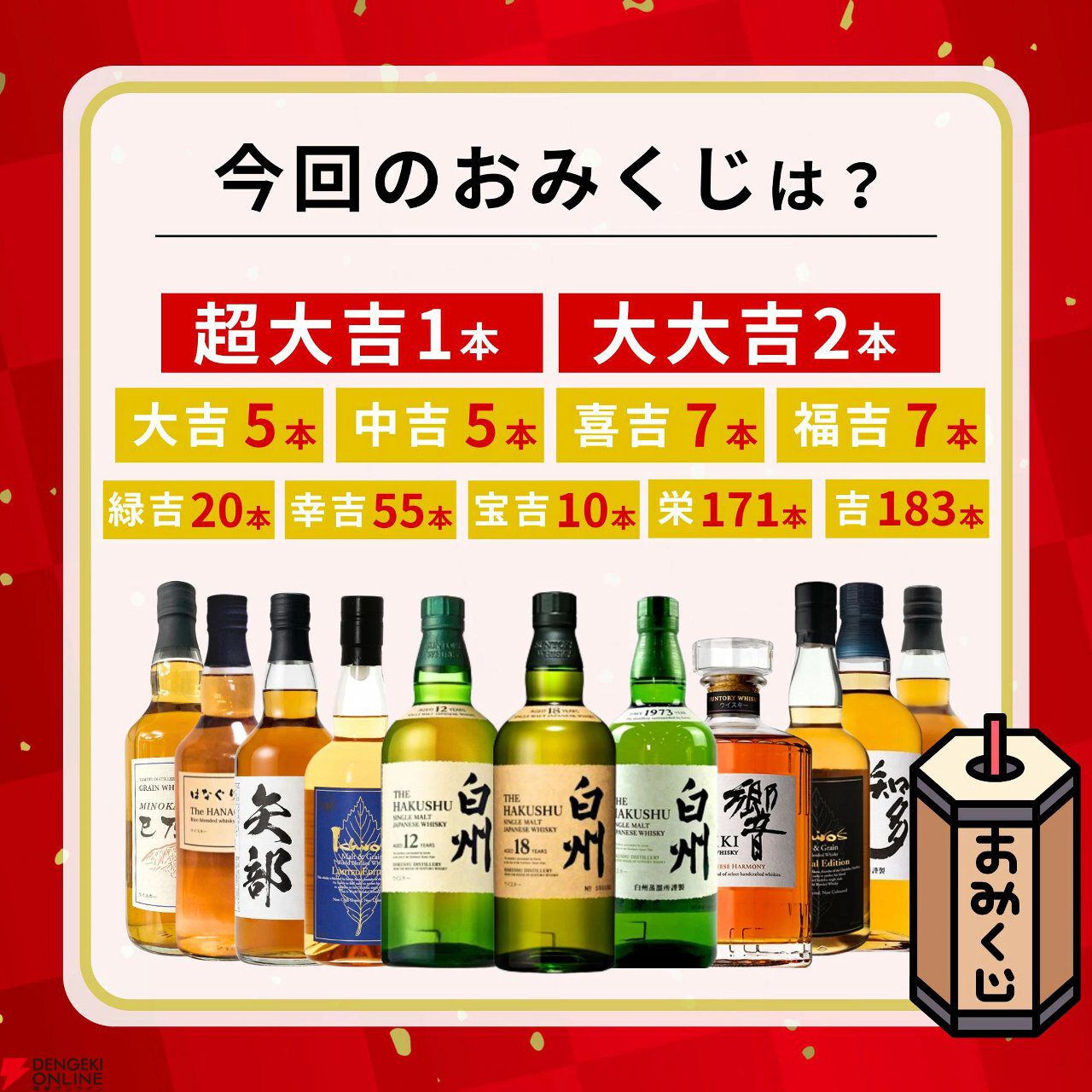 4,980円で白州18年、白州12年などを狙える『ウイスキーみくじ』が販売中