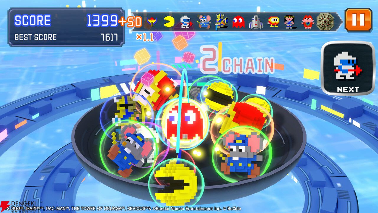 パックマンやマッピーを積み上げてくっつける3Dパズル『ナムコ