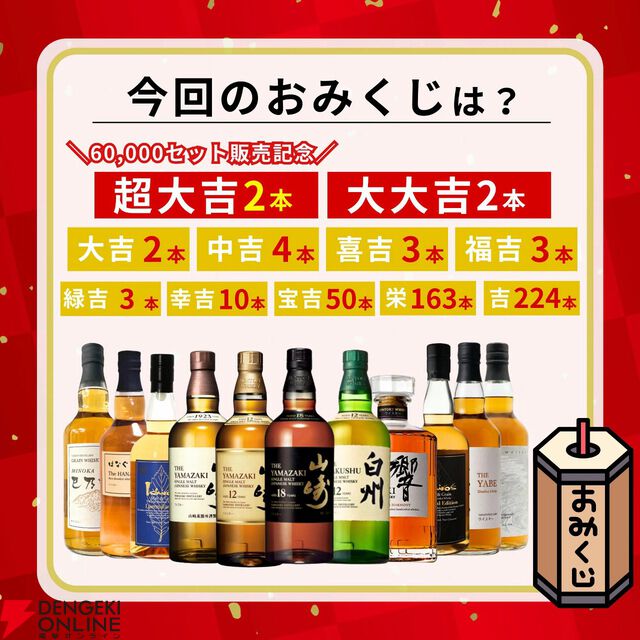 目玉の超大吉・山崎18年が2口。『ウイスキーみくじ』特別弾が3,980円で販売中