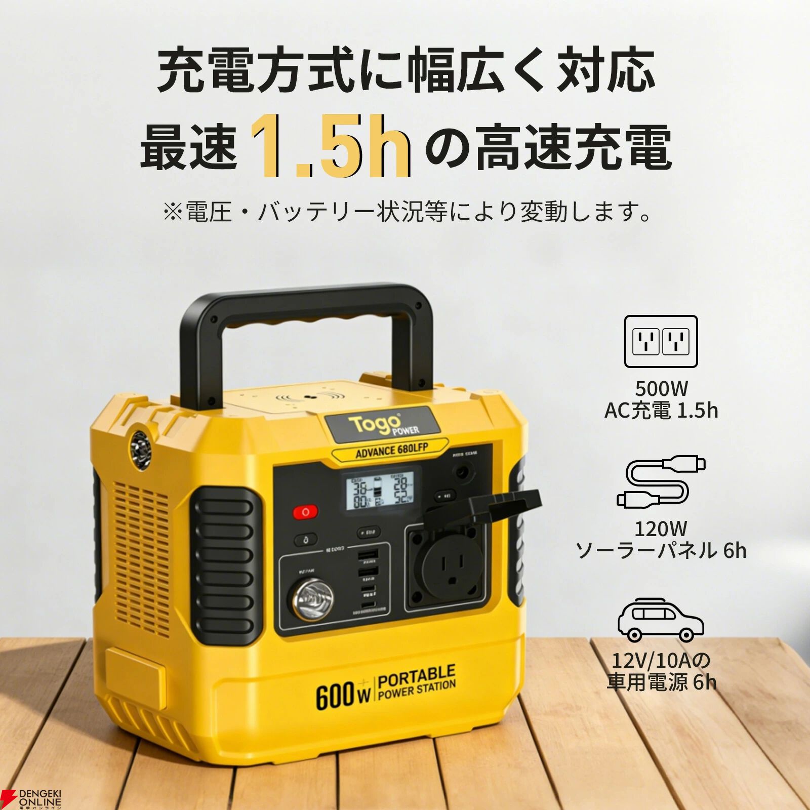 『TOGOPOWER ポータブル電源 605Wh ソーラーパネルセット』
