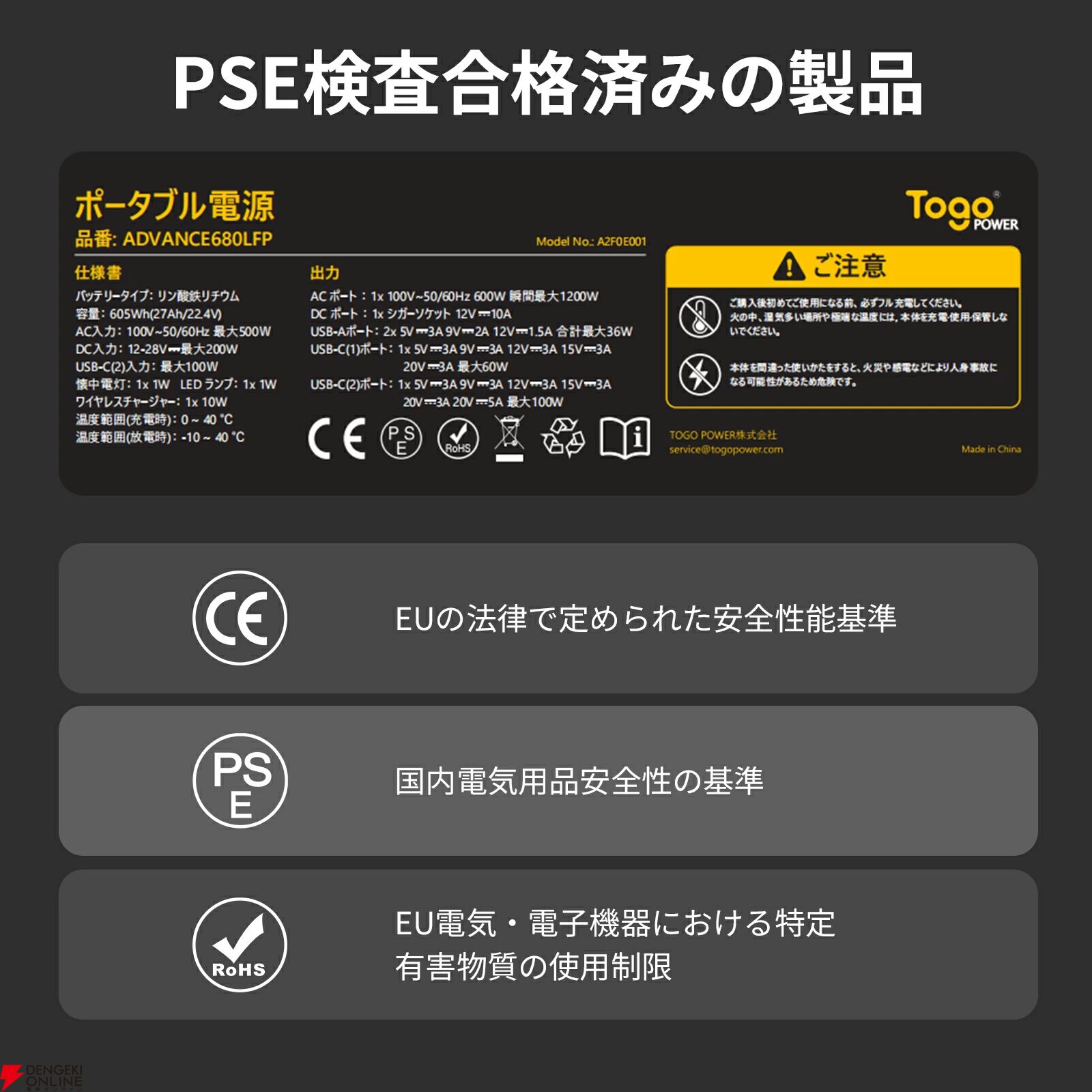 『TOGOPOWER ポータブル電源 605Wh ソーラーパネルセット』