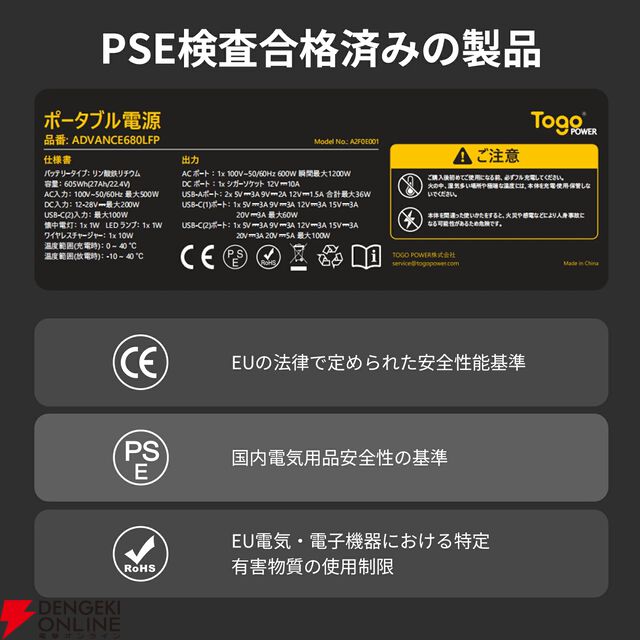 『TOGOPOWER ポータブル電源 605Wh ソーラーパネルセット』