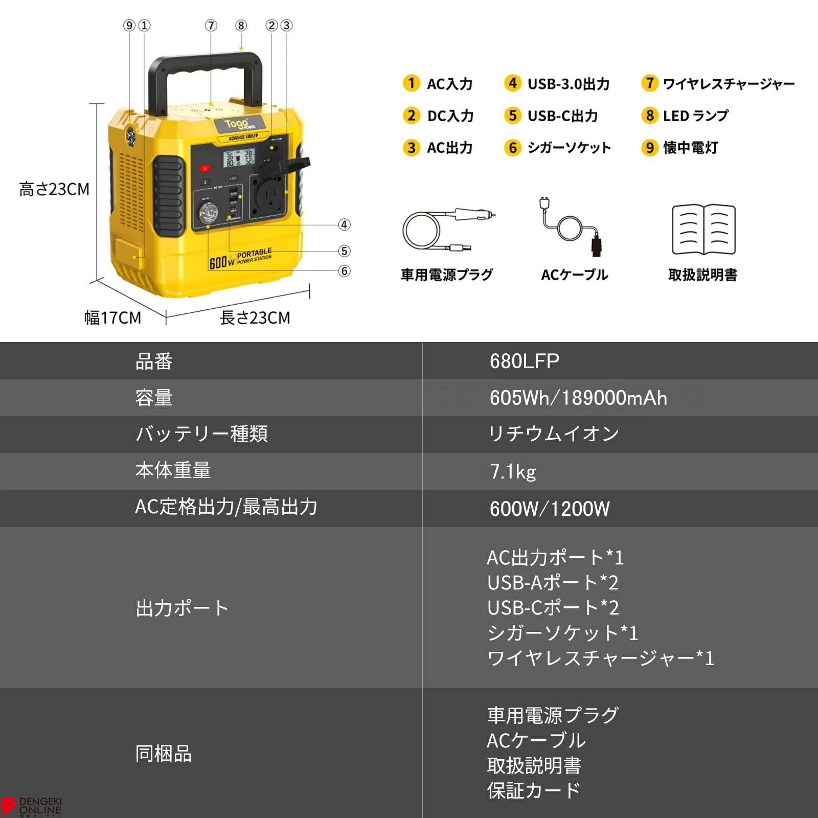 『TOGOPOWER ポータブル電源 605Wh ソーラーパネルセット』