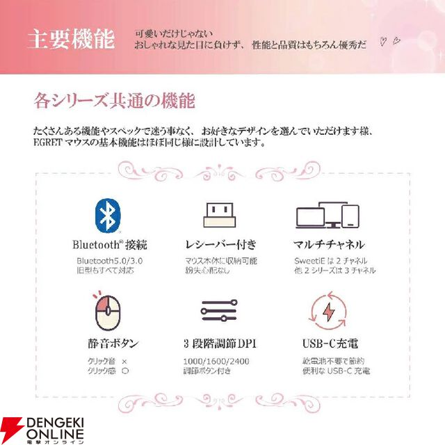 【楽天スーパーセール】静音ボタン採用の無線マウスが半額の2,750円。キュートな“いちごオレ”カラー
