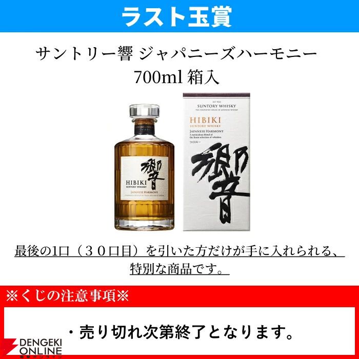 ラスト1口は響JH確定。山崎NV、白州NVも狙えるウイスキーくじ『第3弾