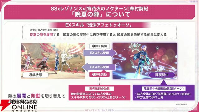 【ヘブバン攻略】SSレゾナンス華村詩紀（宵花火のノクターン）は晩夏の陣による毎ターンDP回復、SP上昇、デバフ解除が便利な氷ヒーラー。スキル攻撃力アップなどのバフも可能【日記#273】