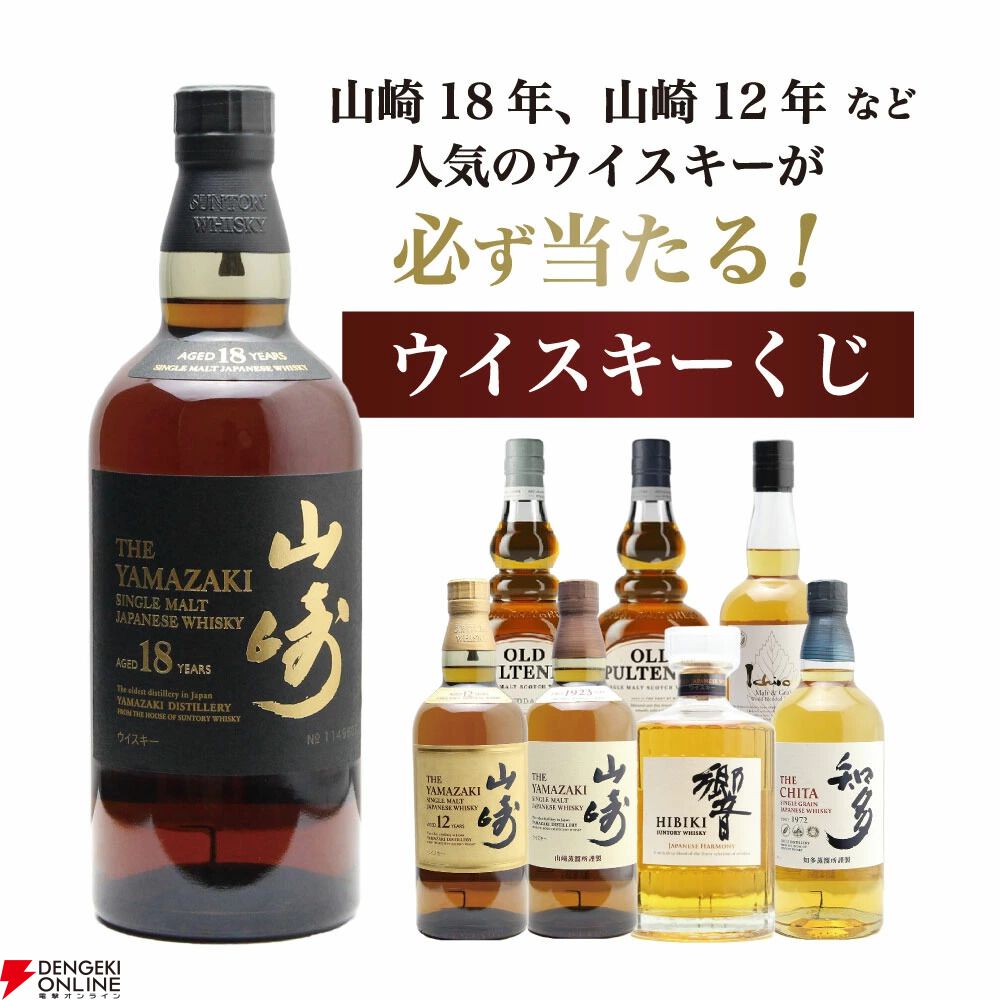 山崎18年、山崎12年、山崎NV、響JHのいずれかが15％で当たるウイスキー