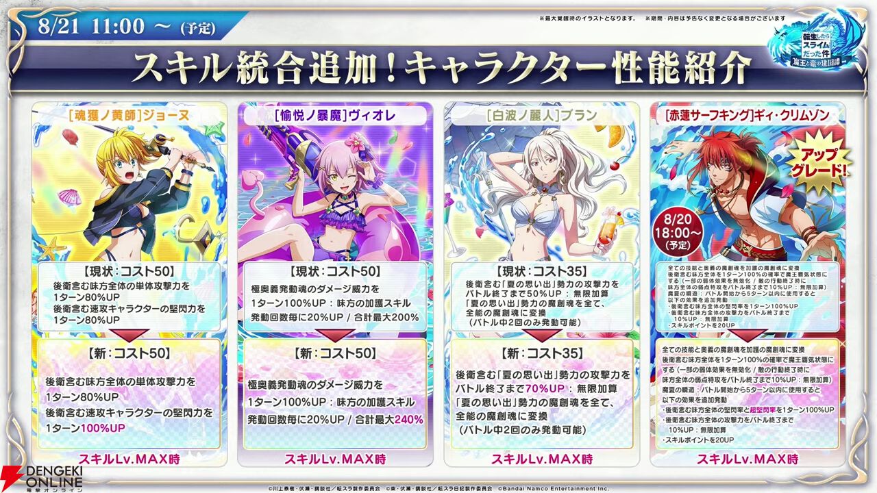 『転スラ まおりゅう』7/29新情報まとめ。エスプリが7/31に初実装。“悪魔三人娘”カレラ、ウルティマ、テスタロッサのイベントも開催、町にも登場