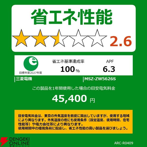 三菱電機18畳用エアコン『霧ヶ峰 MSZ-ZW5626S』