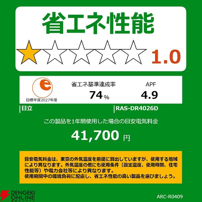 日立14畳用エアコン『白くまくん RAS-DR4026D-W』