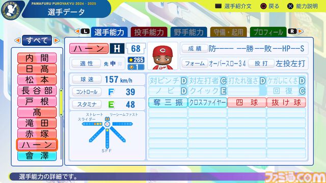 『パワプロ2024』広島東洋カープ選手能力一覧