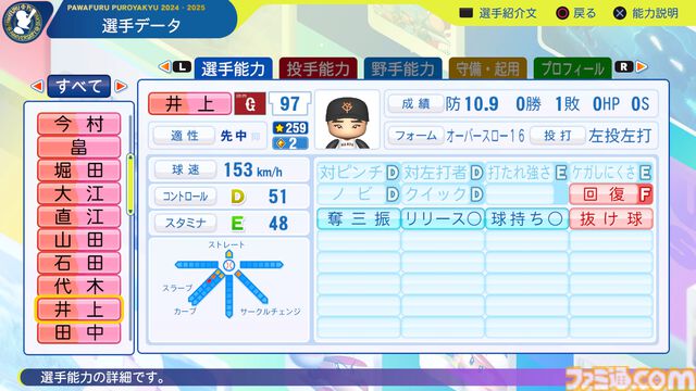 『パワプロ2024』読売ジャイアンツ（巨人）選手能力一覧