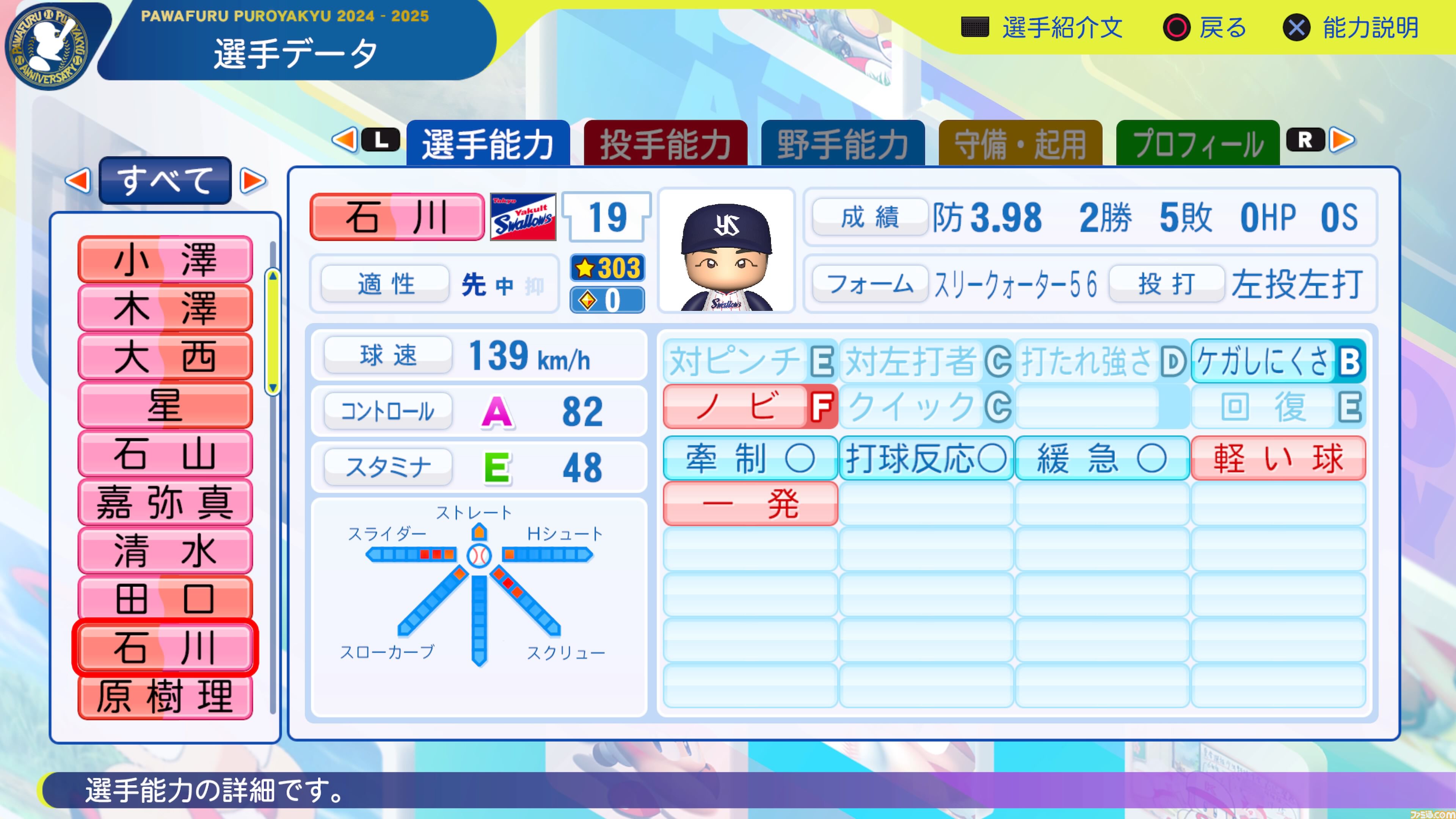 パワプロ 2024 パワプロ2024』東京ヤクルトスワローズ選手能力一覧 | ゲーム