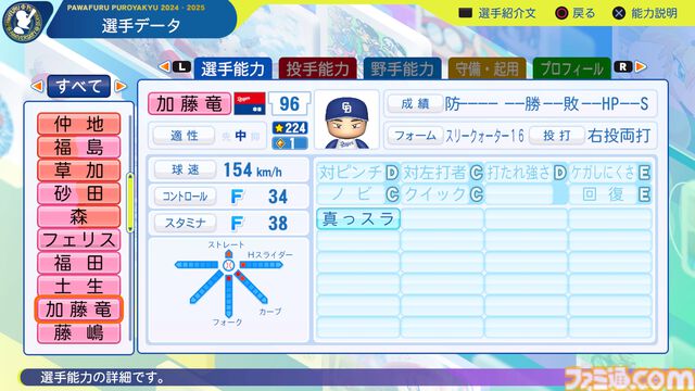 『パワプロ2024』中日ドラゴンズ選手能力一覧