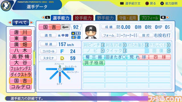 『パワプロ2024』千葉ロッテマリーンズ選手能力一覧