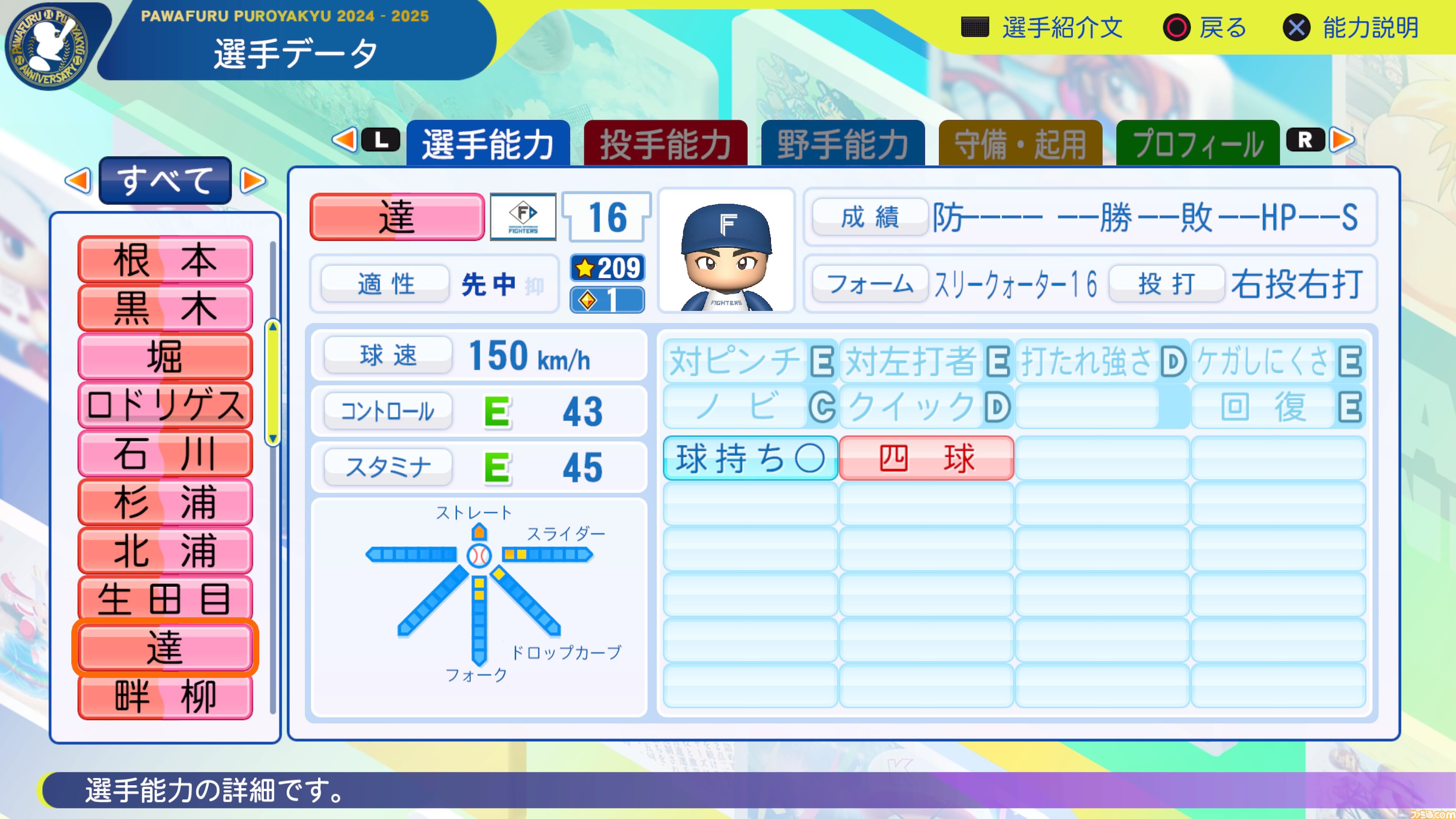 パワプロ2024』北海道日本ハムファイターズ選手能力一覧