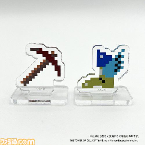 『ドルアーガの塔』40周年記念グッズとしてつるはしやジェットブーツなどのアクリルスタンド、ロゴをあしらったアクリルブロックの受注販売が開始