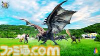 『モンハン』のコラボアトラクションが“淡路島ニジゲンノモリ”にて7月27日（土）より開催。約13万平方メートルの広大なフィールドを探索し、火竜“リオレウス”の討伐を目指す