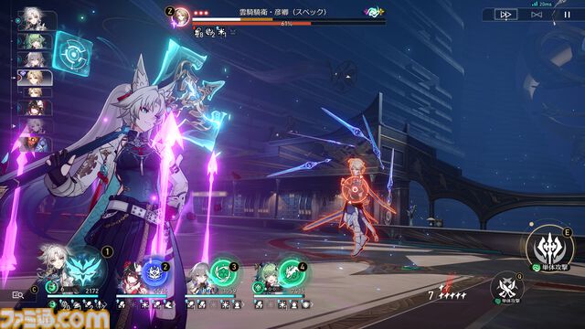 該当キャラ1名とサポートキャラ3名の例
