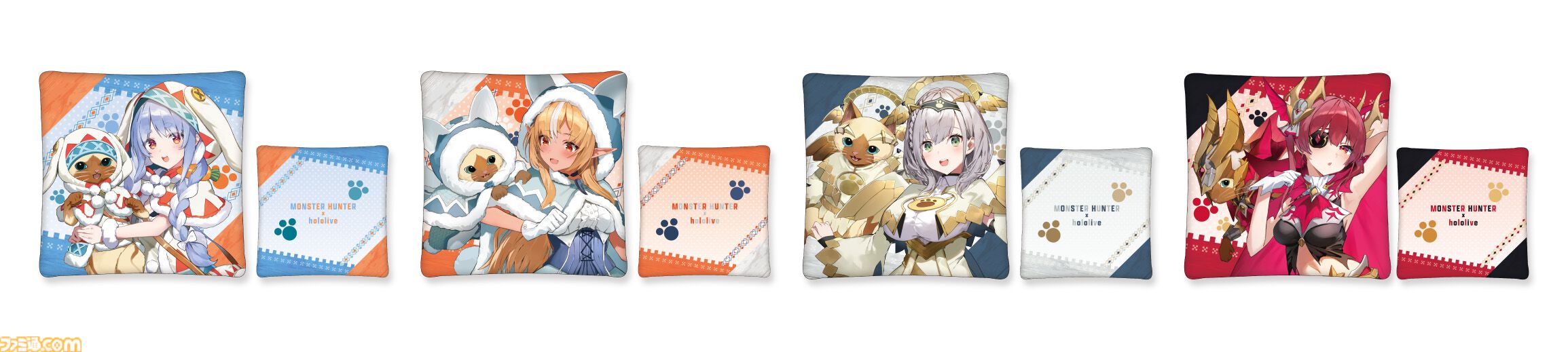 『モンハン』×ホロライブ3期生のコラボプライズが9月27日より展開。ぺこら、フレア、ノエル、マリンがオトモとおそろいの衣装に