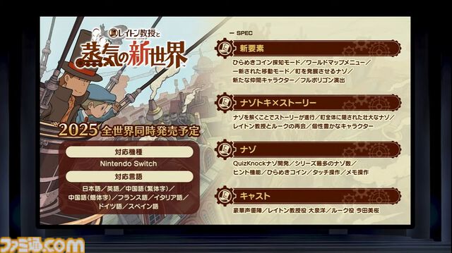 『レイトン教授と蒸気の新世界』最新映像が公開。レイトンとルークはガンマンの亡霊“キングガンマン・ジョー”のナゾに挑む【レベルファイブビジョン2024】