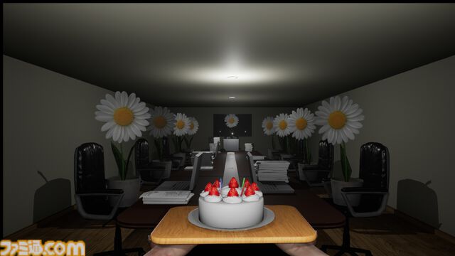 『Don't Drop The Cake』異形にビビらずケーキを運ぶホラーゲームが発表。マウス操作でケーキのバランスを維持。スーツ姿の花頭など個性的な異形が動揺を誘う