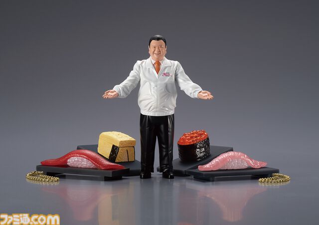 すしざんまい社長“マグロ大王”がお馴染みのポーズでフィギュア化。人気のネタたちとともにガチャで10月下旬発売