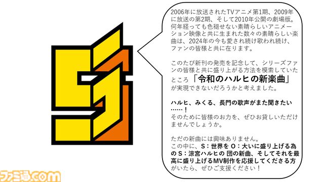 『涼宮ハルヒ』新曲＆MV制作クラファンプロジェクト始動。『ハレ晴レユカイ』を手掛けたクリエーター陣が再集結。令和に歌って踊る涼宮ハルヒをもう一度