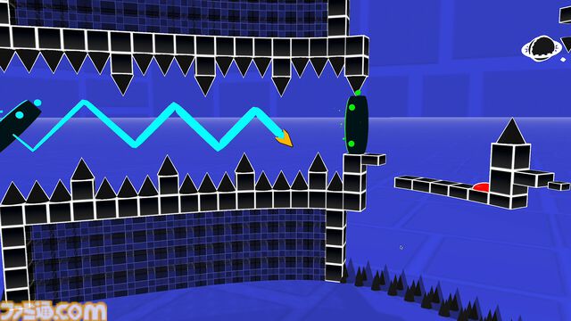 『3Dash』ギミックで心をへし折る高難度リズムゲーム。トゲ・飛行・重力反転のほか、3D空間を動き回るカメラからも気が抜けない