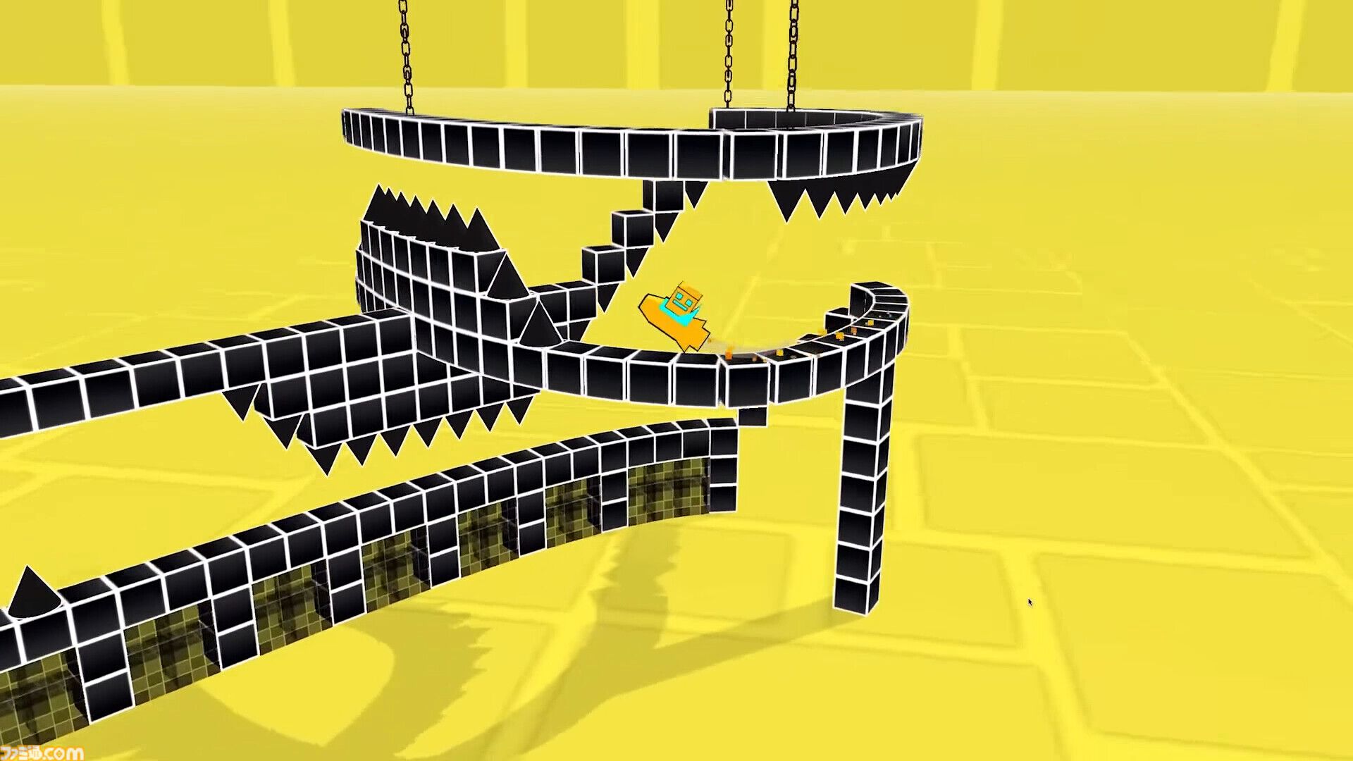 『3Dash』ギミックで心をへし折る高難度リズムゲーム。トゲ・飛行・重力反転のほか、3D空間を動き回るカメラからも気が抜けない