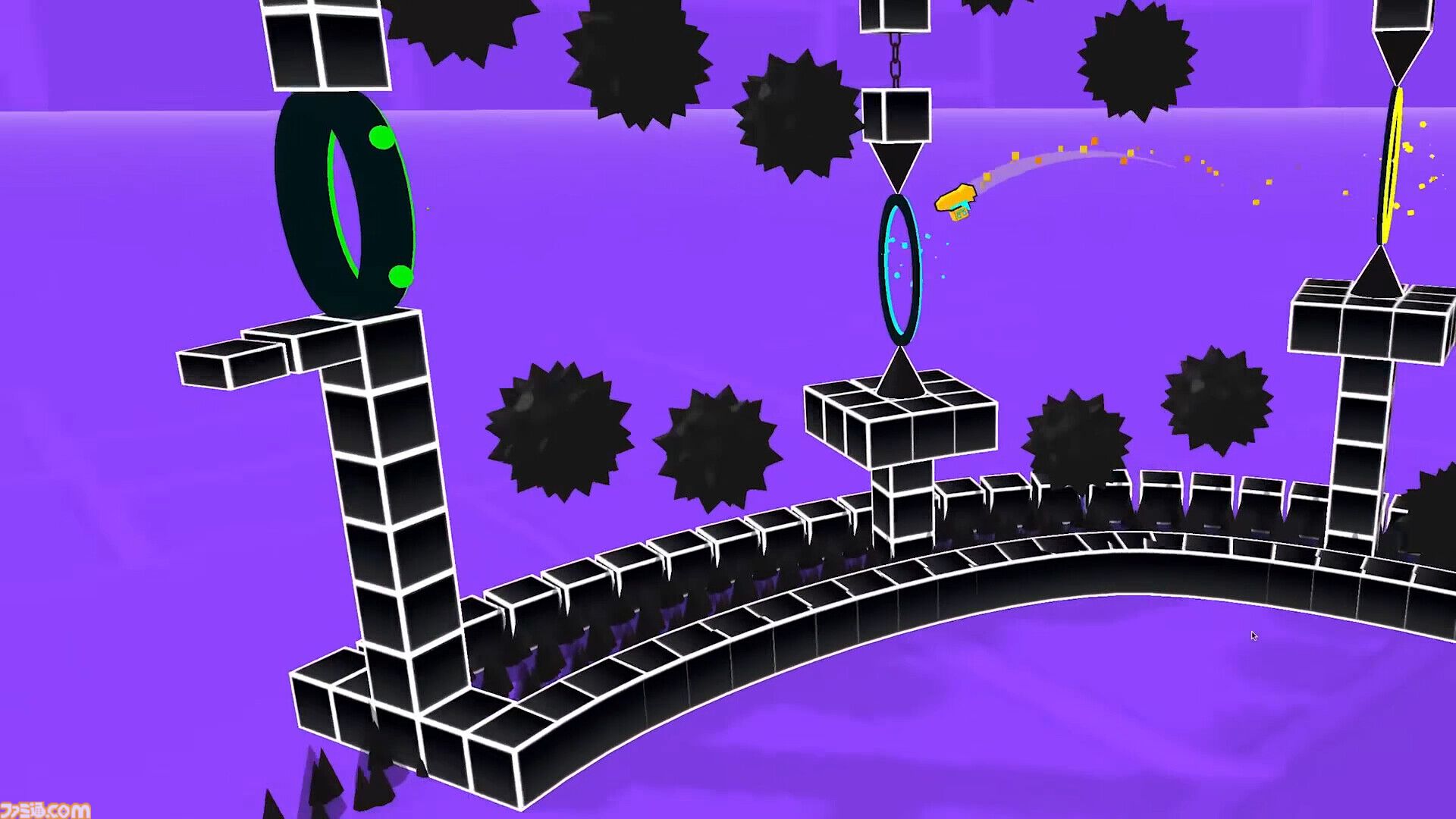 『3Dash』ギミックで心をへし折る高難度リズムゲーム。トゲ・飛行・重力反転のほか、3D空間を動き回るカメラからも気が抜けない