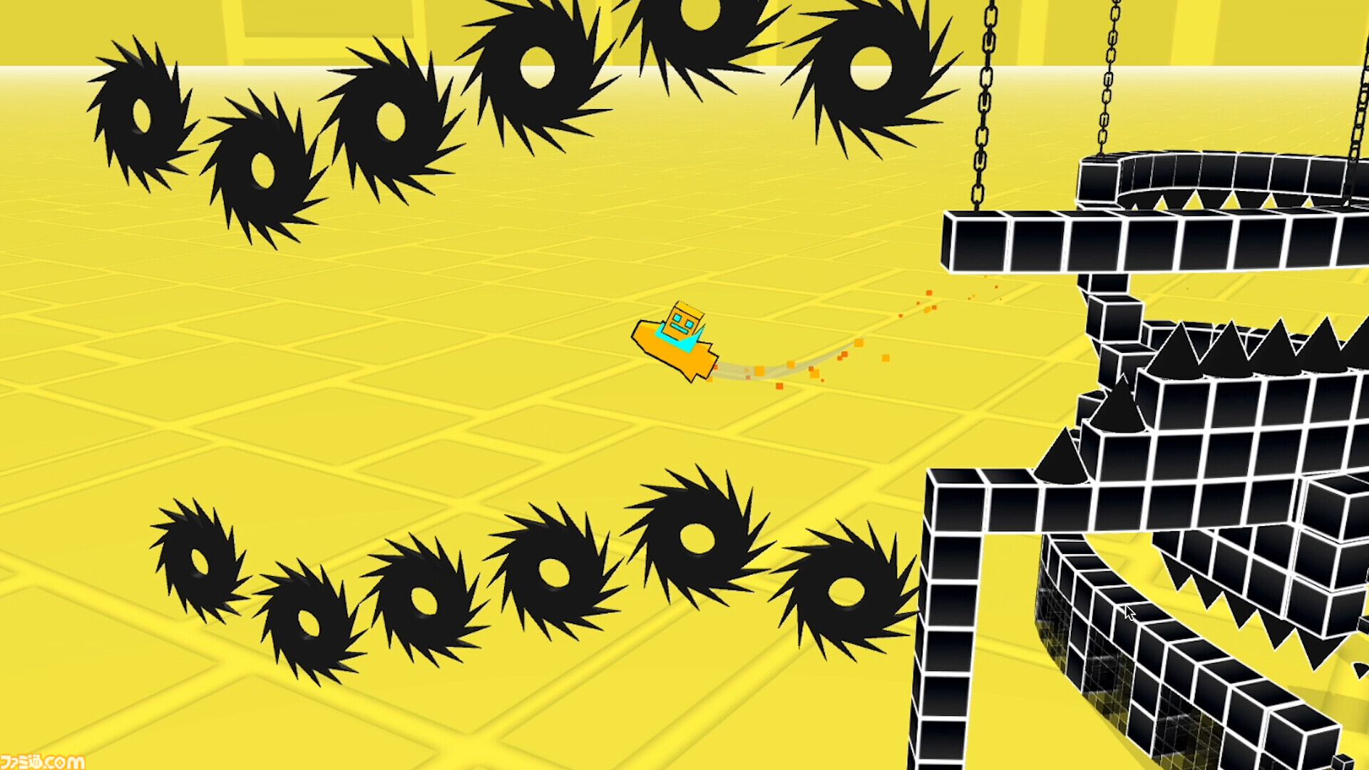 『3Dash』ギミックで心をへし折る高難度リズムゲーム。トゲ・飛行・重力反転のほか、3D空間を動き回るカメラからも気が抜けない