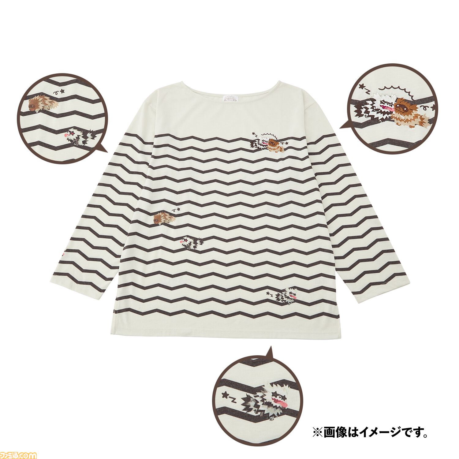 ポケモン　ロングTシャツ にたものどうし ジグザグマ＆ガラルジグザグマ ワンポイント刺繍ロングTシャツ にたものどうし ジグザグマ