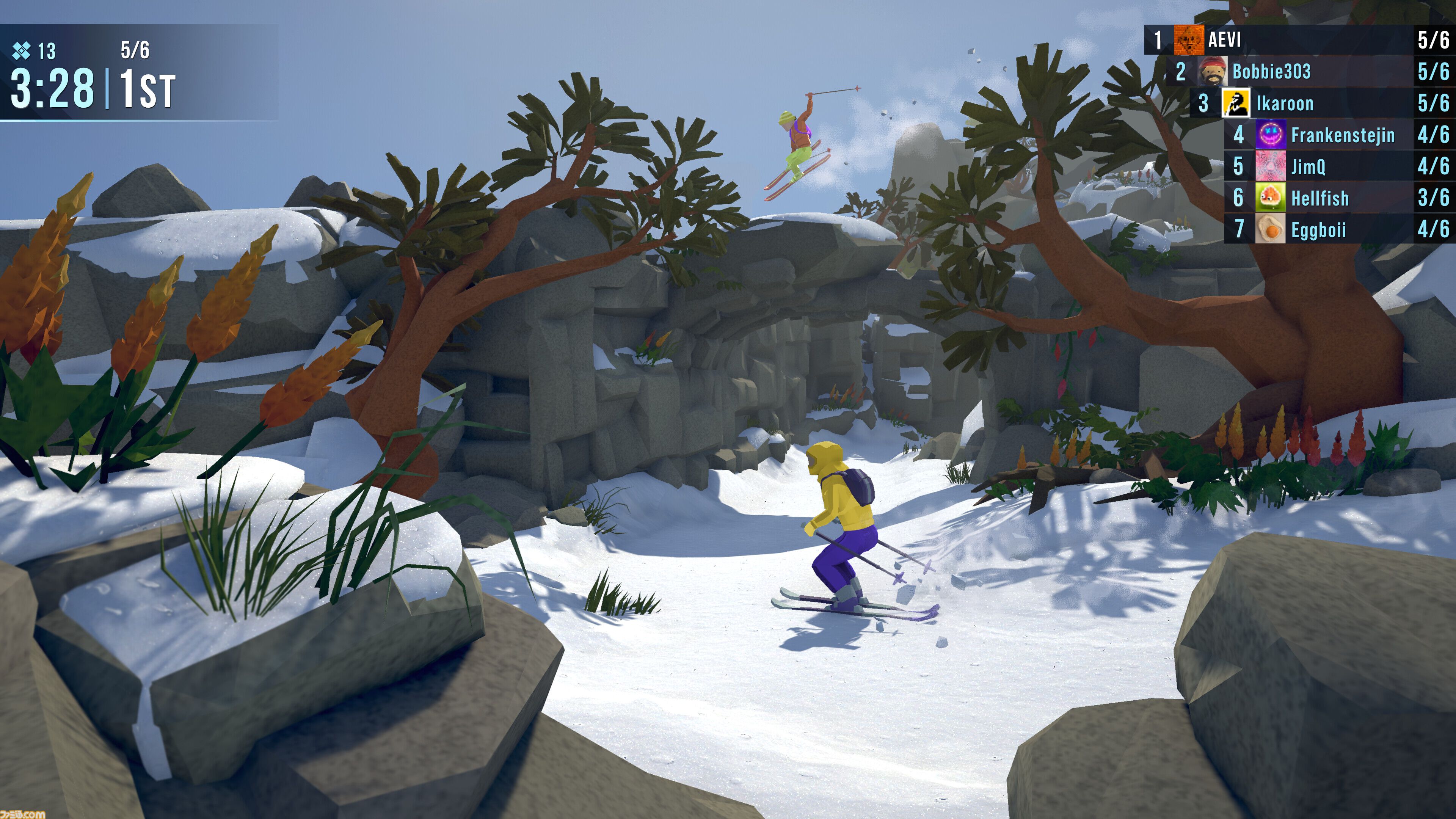 『Lonely Mountains: Snow Riders』最大8人マルチプレイ対応のスキーゲームが発売。天然の障害物やジャンプ台が待ち受ける雪山を滑る