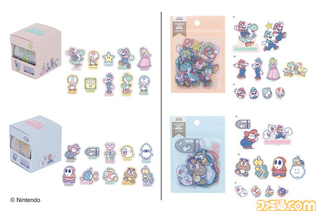 『スーパーマリオ』かわいいパステルカラーデザインのコラボ文具雑貨シリーズ1月下旬より発売。ノート、メモ、ポーチ、クリップなどデスク周りをマリオで彩る