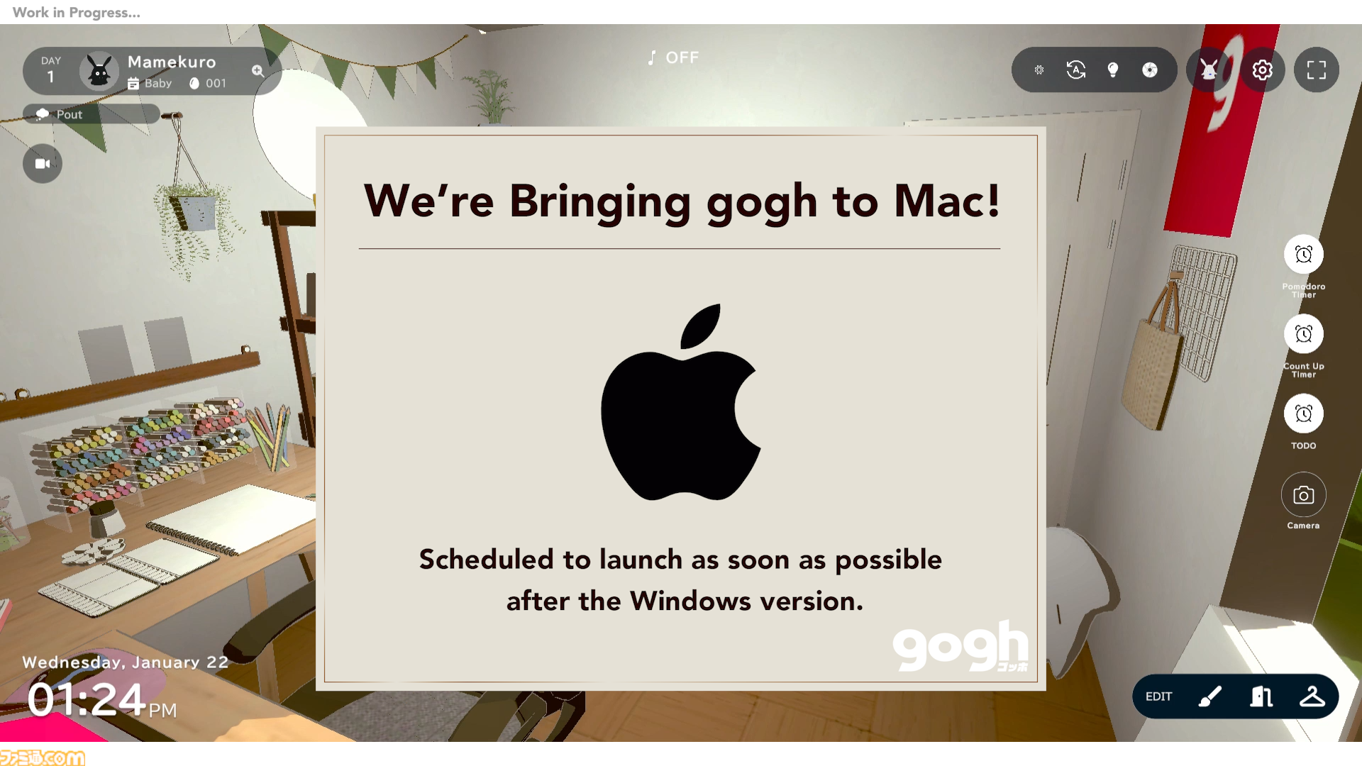 『gogh（ゴッホ）: Focus with Your Avatar』集中支援PCゲームの開発プレビュー動画公開。アバターやデスクをカスタマイズして作る自分だけの作業空間