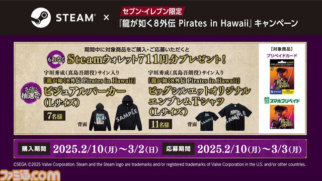 『龍が如く8外伝』セブンイレブンでSteamダウンロードカードを購入すると、全員にSteamウォレットコード“711”円分をプレゼントするキャンペーンを開始
