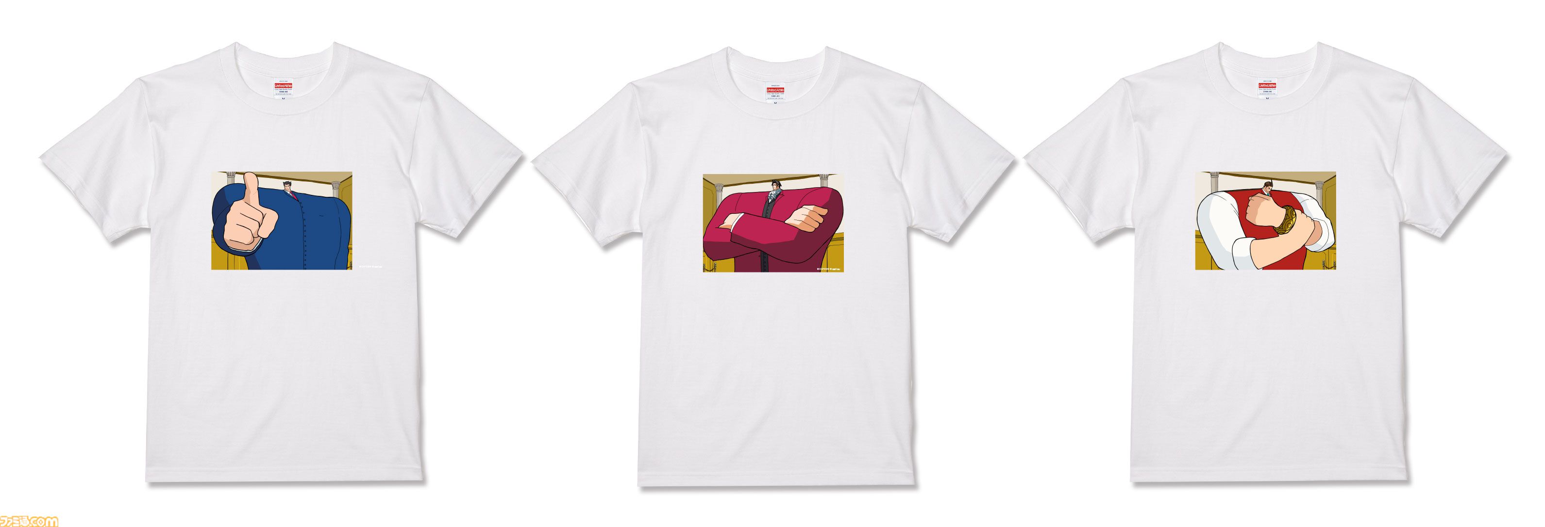 新品　sattou × 逆転裁判　Tシャツ 3種セット　カプくじ B賞 逆転裁判』公式くじの肩幅がデカすぎる。巨大な肩幅イラストでおなじみ