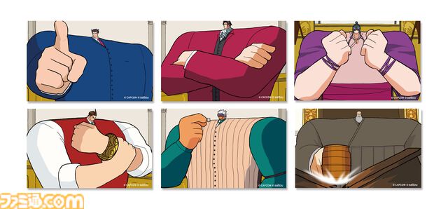 『逆転裁判』公式くじの肩幅がデカすぎる。巨大な肩幅イラストでおなじみsattouとのコラボ。ナルホドくんたちの頼もしさも強大に