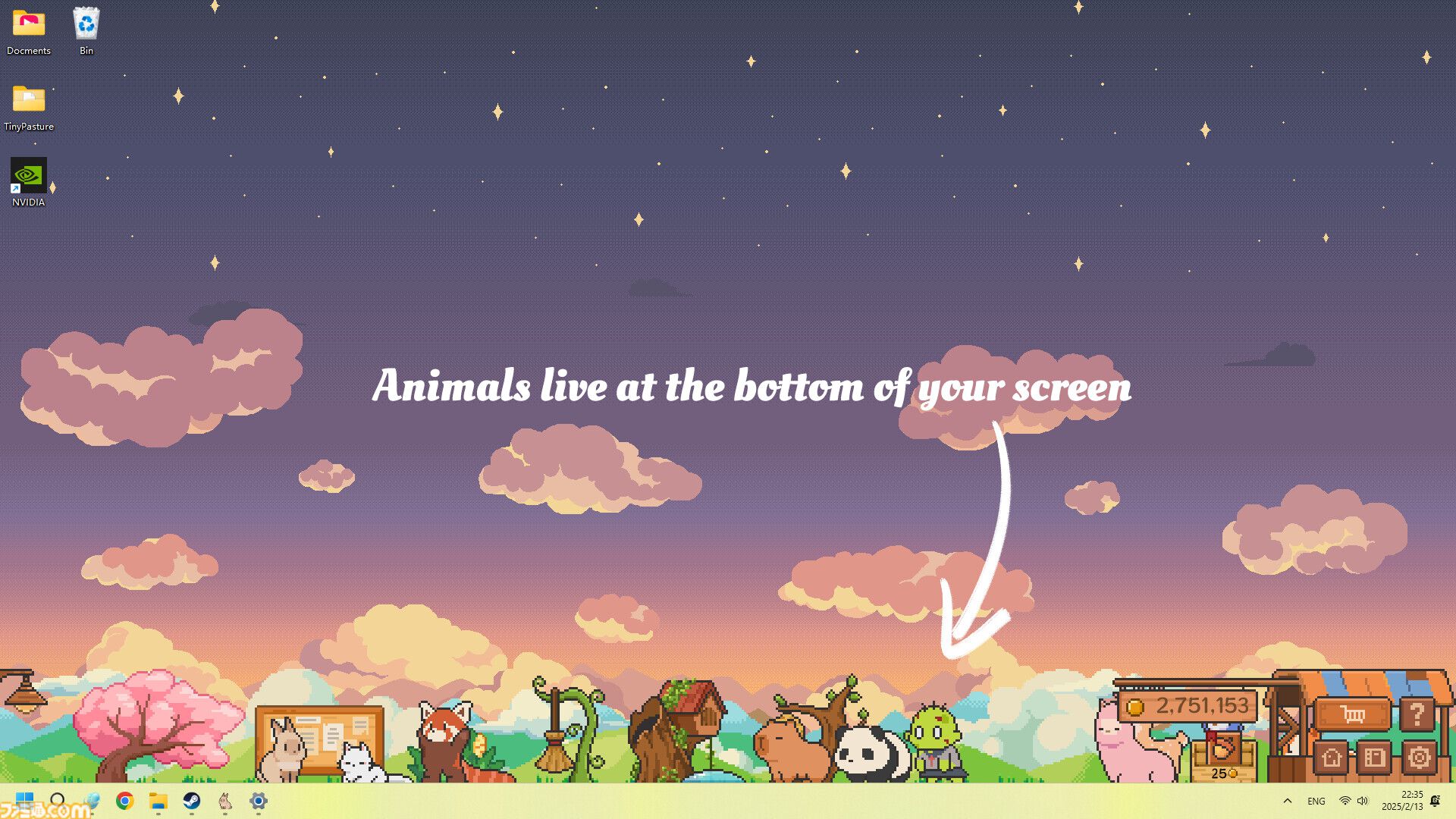 デスクトップ上にゆるかわ牧場を作ろう『デスクトップ小動物牧場』本日(2/18)Steamにてリリース。かわいい動物たちに見守られながら作業する喜びを感じる放置系牧場シミュレーション