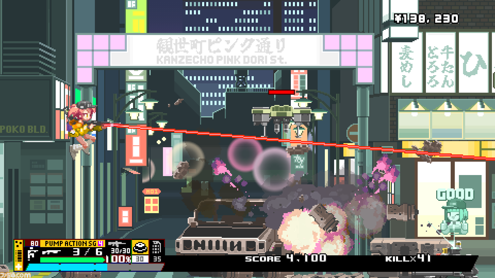 『Nitro Express（ナイトロ エクスプレス）』日本都市・撃ちまくりドンパチアクションの無料体験版が配信開始。美麗ピクセルアートで爽快感マシマシ