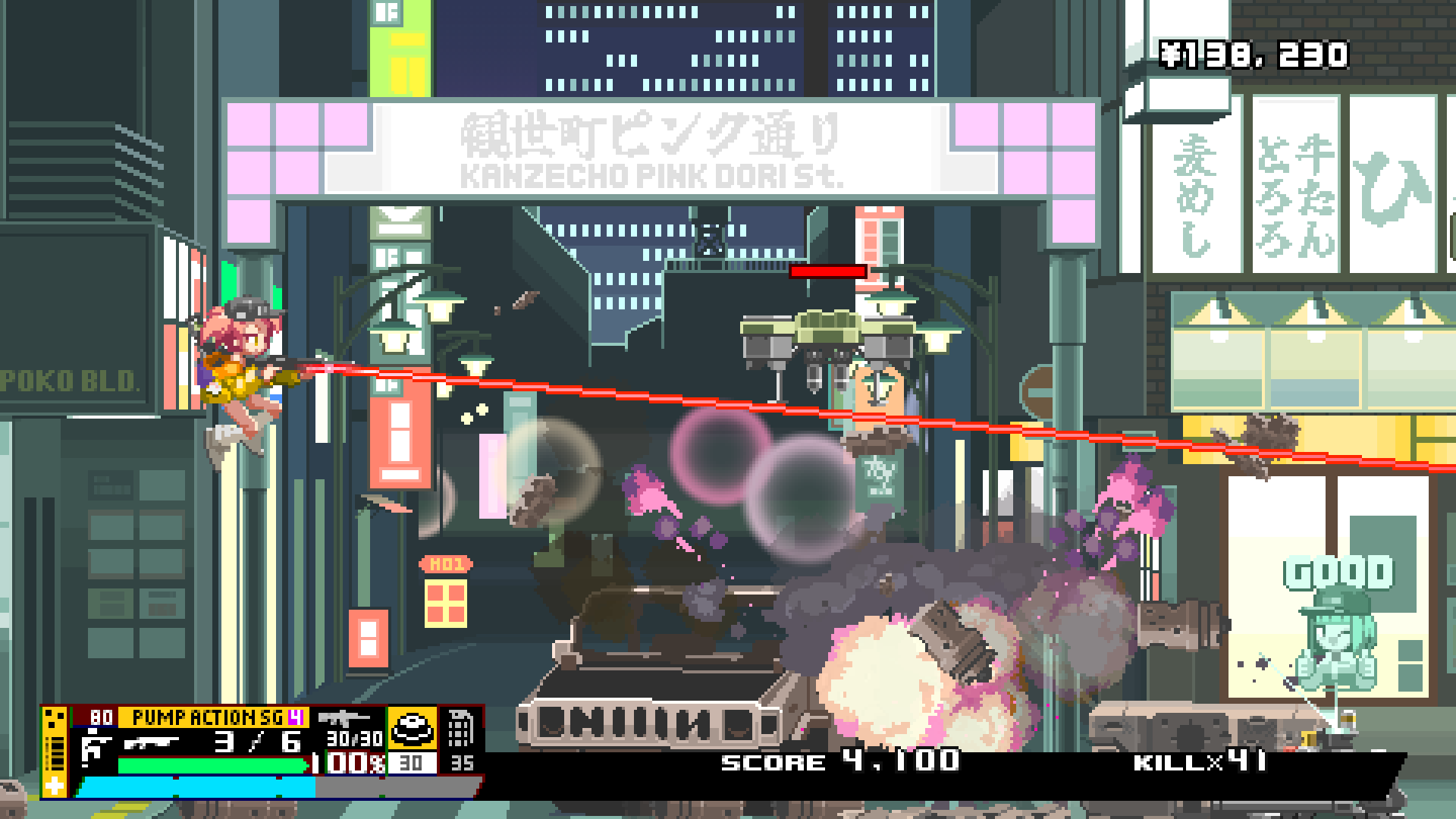 『Nitro Express（ナイトロ エクスプレス）』日本都市・撃ちまくりドンパチアクションの無料体験版が配信開始。美麗ピクセルアートで爽快感マシマシ