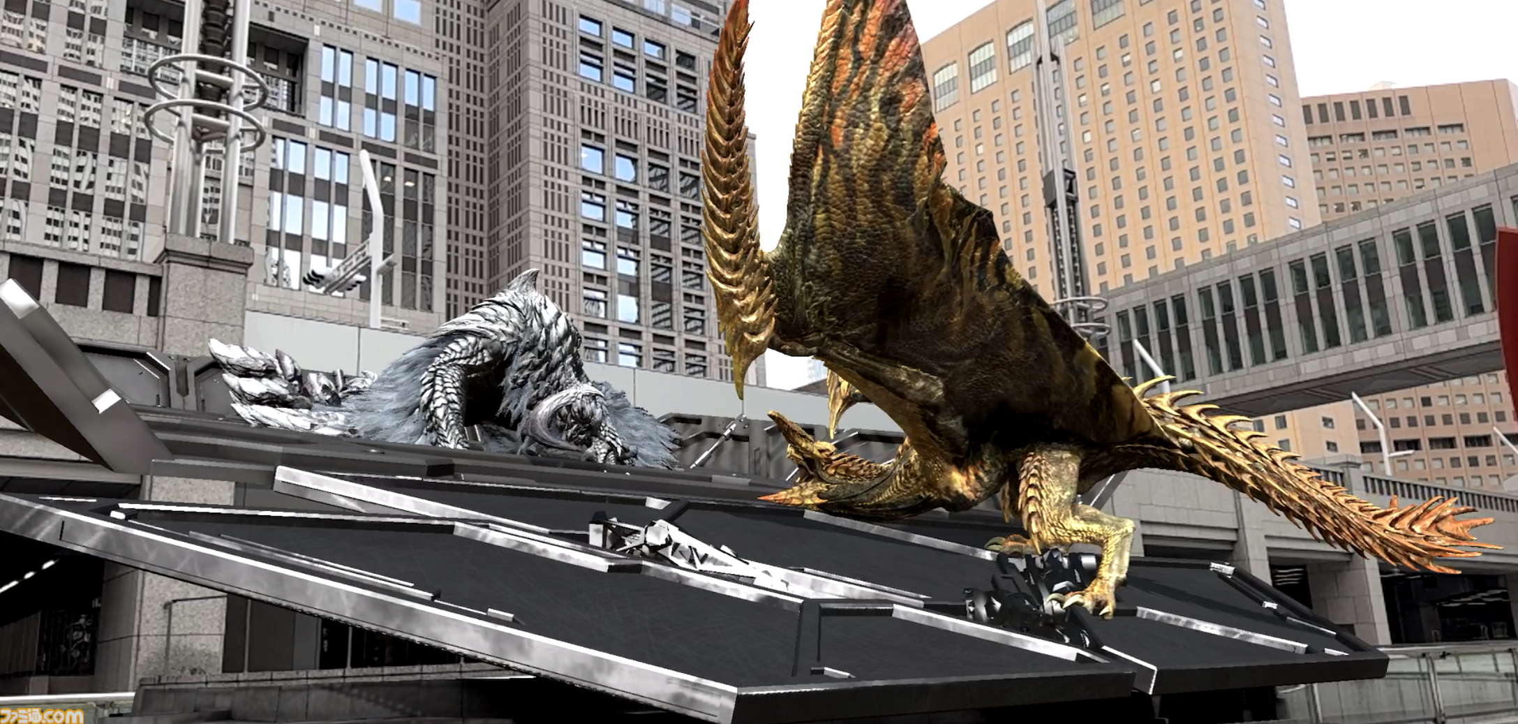 東京都庁に『モンスターハンターワイルズ』2大モンスターが襲来！ “鎖刃竜”アルシュベルドと“煌雷竜”レ・ダウの激闘をARで没入体験