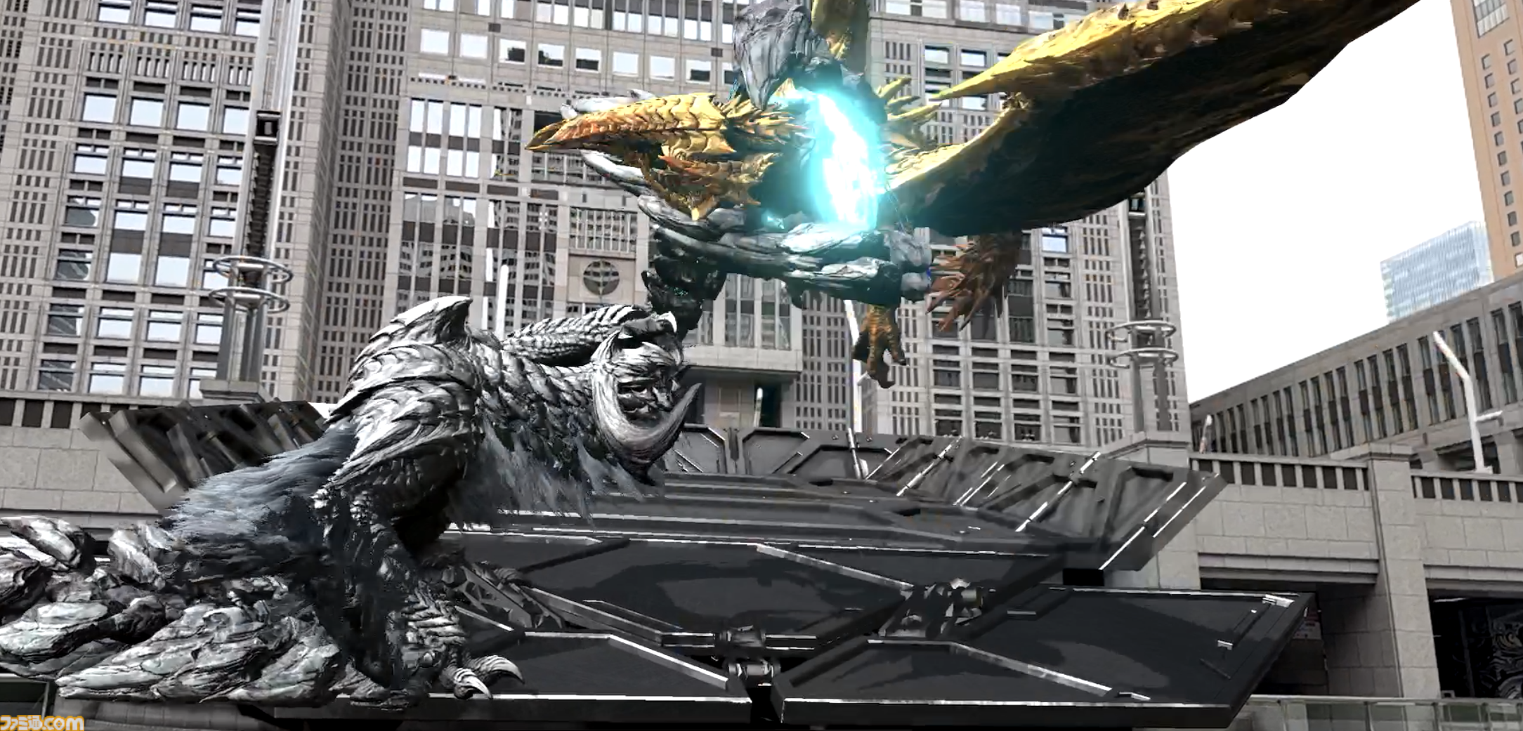 東京都庁に『モンスターハンターワイルズ』2大モンスターが襲来！ “鎖刃竜”アルシュベルドと“煌雷竜”レ・ダウの激闘をARで没入体験