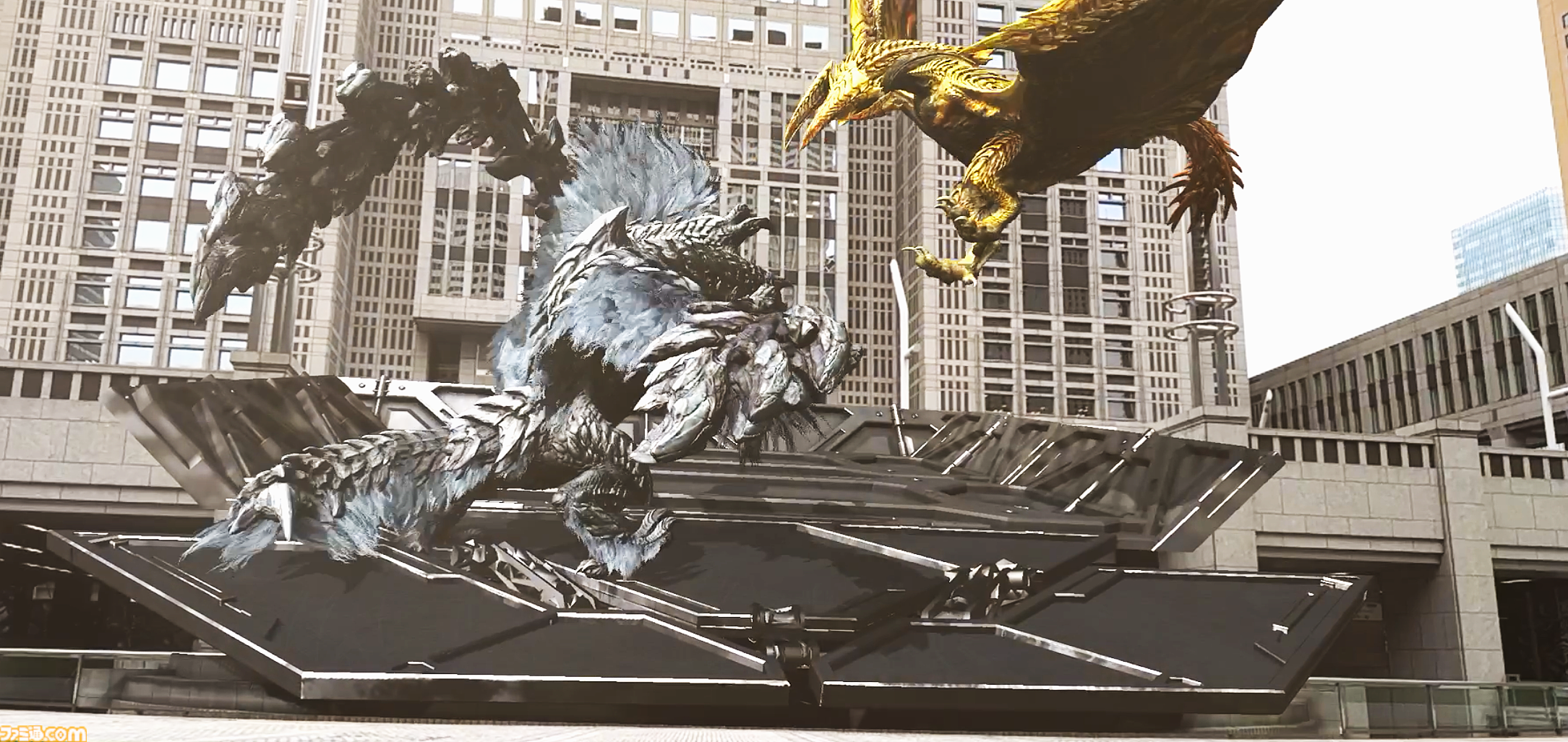 東京都庁に『モンスターハンターワイルズ』2大モンスターが襲来！ “鎖刃竜”アルシュベルドと“煌雷竜”レ・ダウの激闘をARで没入体験